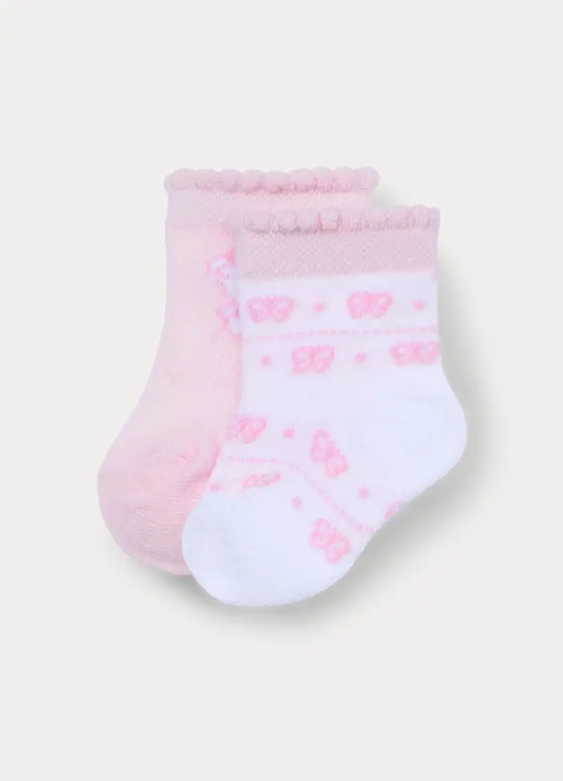 Pack 2 Calze Misto Cotone Stretch, Bambina, Rosa pastello, U