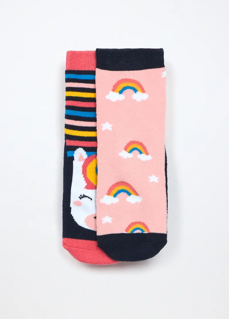 Pack 2 Calzini Antiscivolo In Spugna Di Misto Cotone Bambina, Rosa chiaro