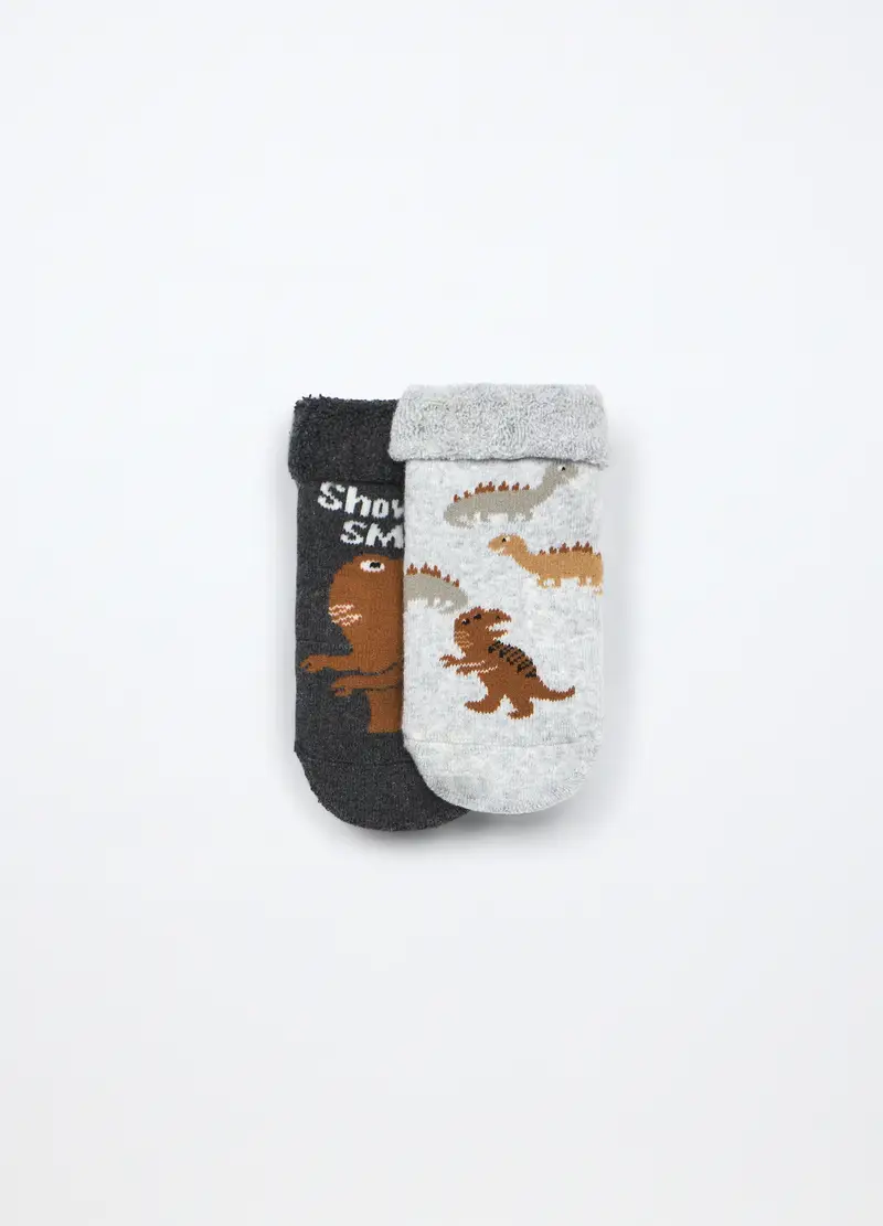 Blukids, Pack 2 Calzini Antiscivolo In Spugna Misto Cotone Neonato, Unisex, Grigio chiaro, Taglia: 12-18