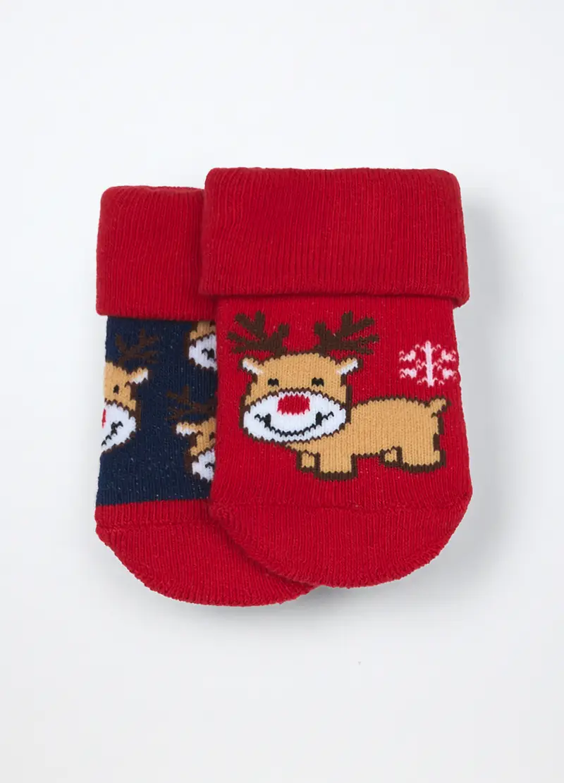 Pack 2 Calzini Antiscivolo In Spugna Misto Cotone, Unisex, Blu scuro