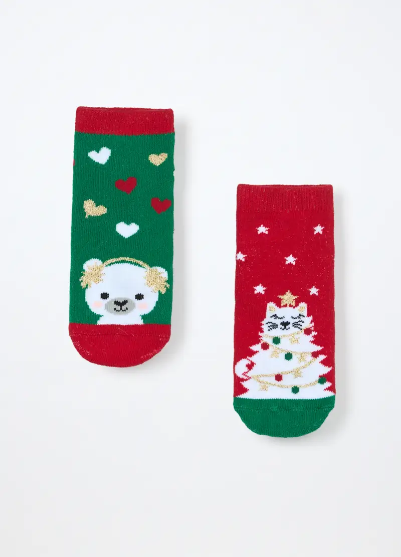 Pack 2 Calzini Antiscivolo In Spugna Misto Cotone, Unisex, Rosso aragosta miniatura 2