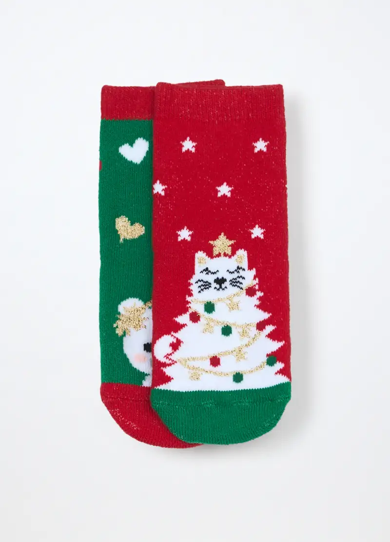 Pack 2 Calzini Antiscivolo In Spugna Misto Cotone, Unisex, Rosso aragosta