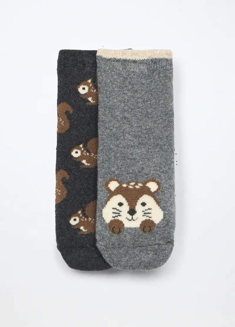 Blukids, Pack 2 Calzini Antiscivolo In Spugna Neonato, Unisex, Grigio scuro, Taglia: 12-18