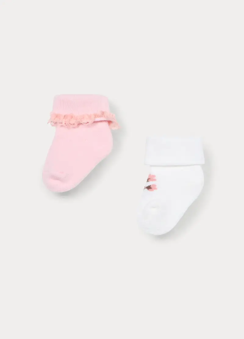 Pack 2 Calzini Corti In Spugna Misto Cotone Neonata, Rosa pastello miniatura 2