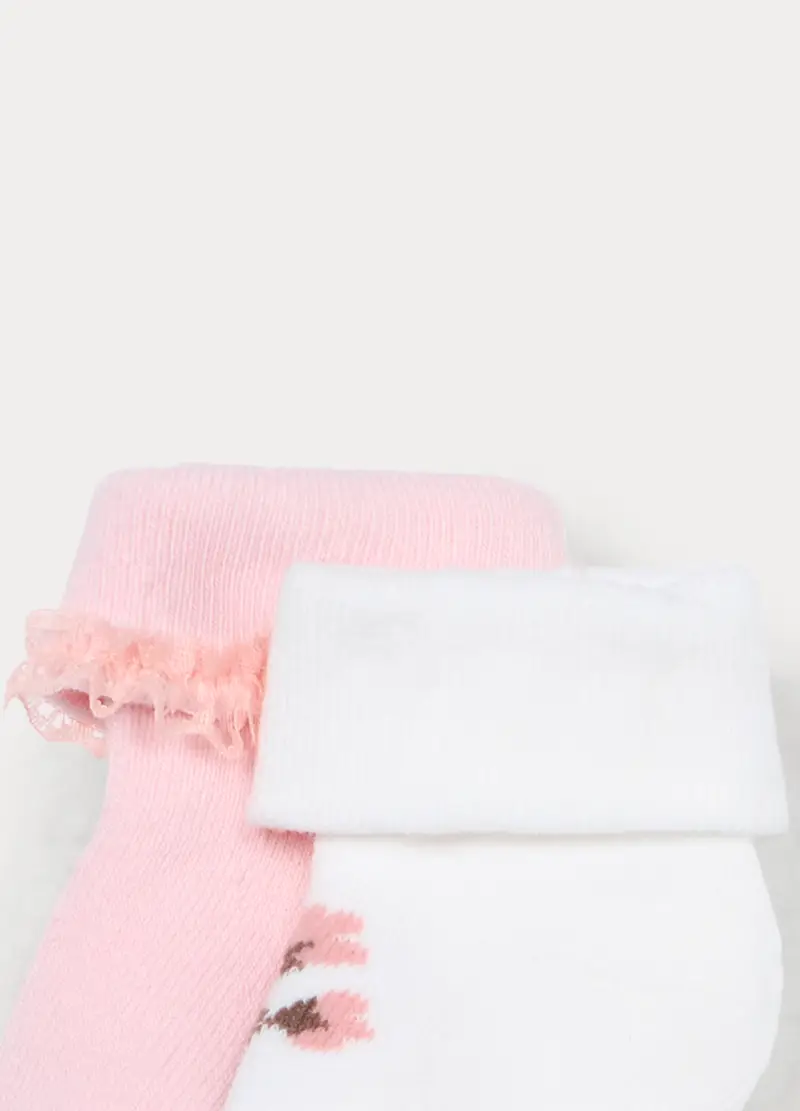 Pack 2 Calzini Corti In Spugna Misto Cotone Neonata, Rosa pastello miniatura 3