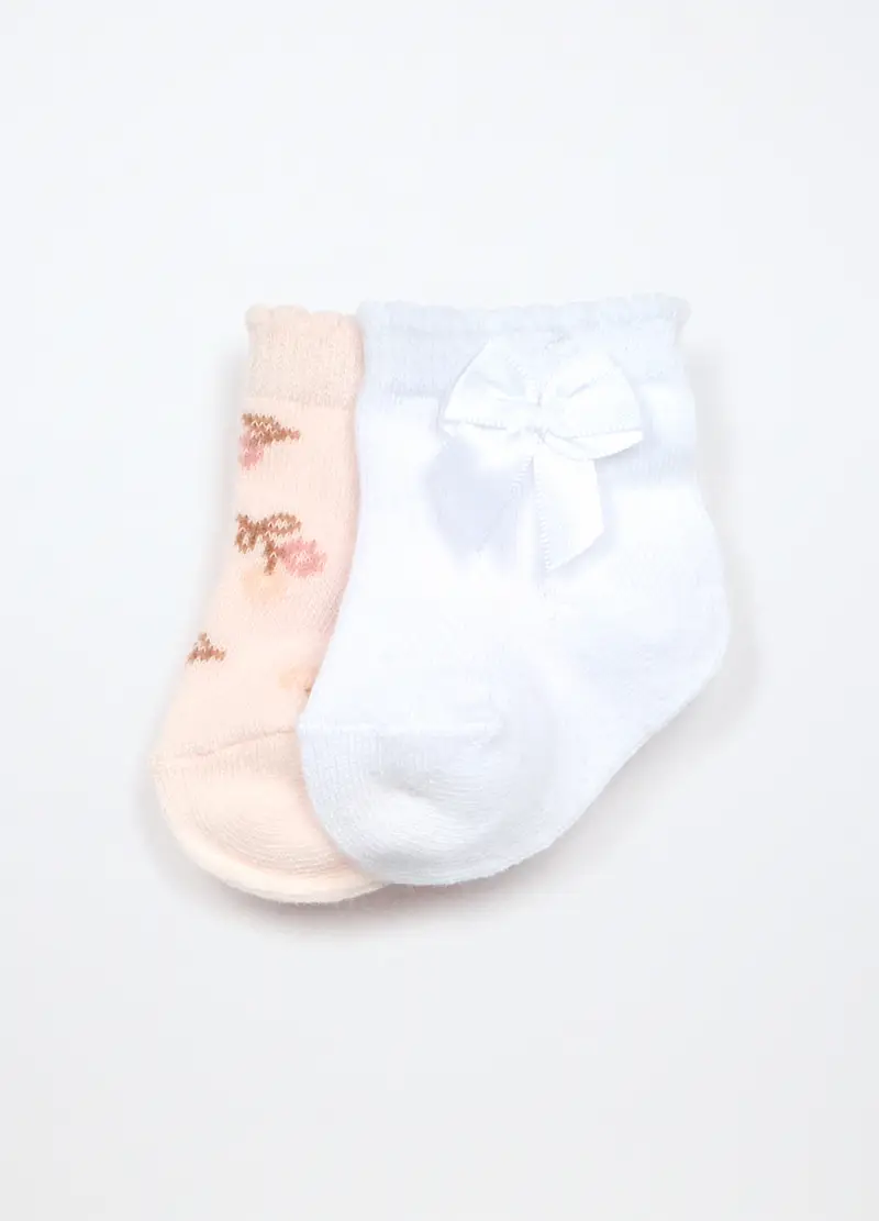 Pack 2 Calzini Corti Misto Cotone Neonata, Rosa chiaro