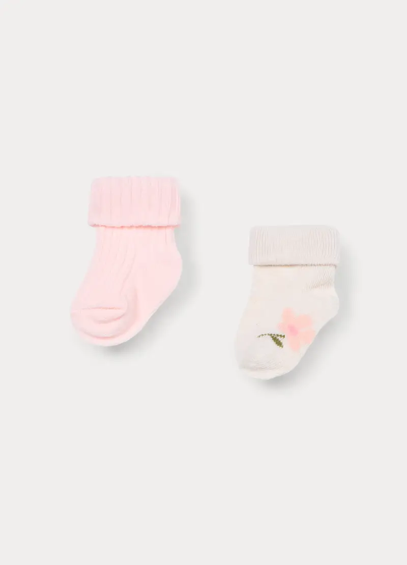 Pack 2 Calzini Corti Misto Cotone Neonata, Unisex, Rosa chiaro miniatura 2