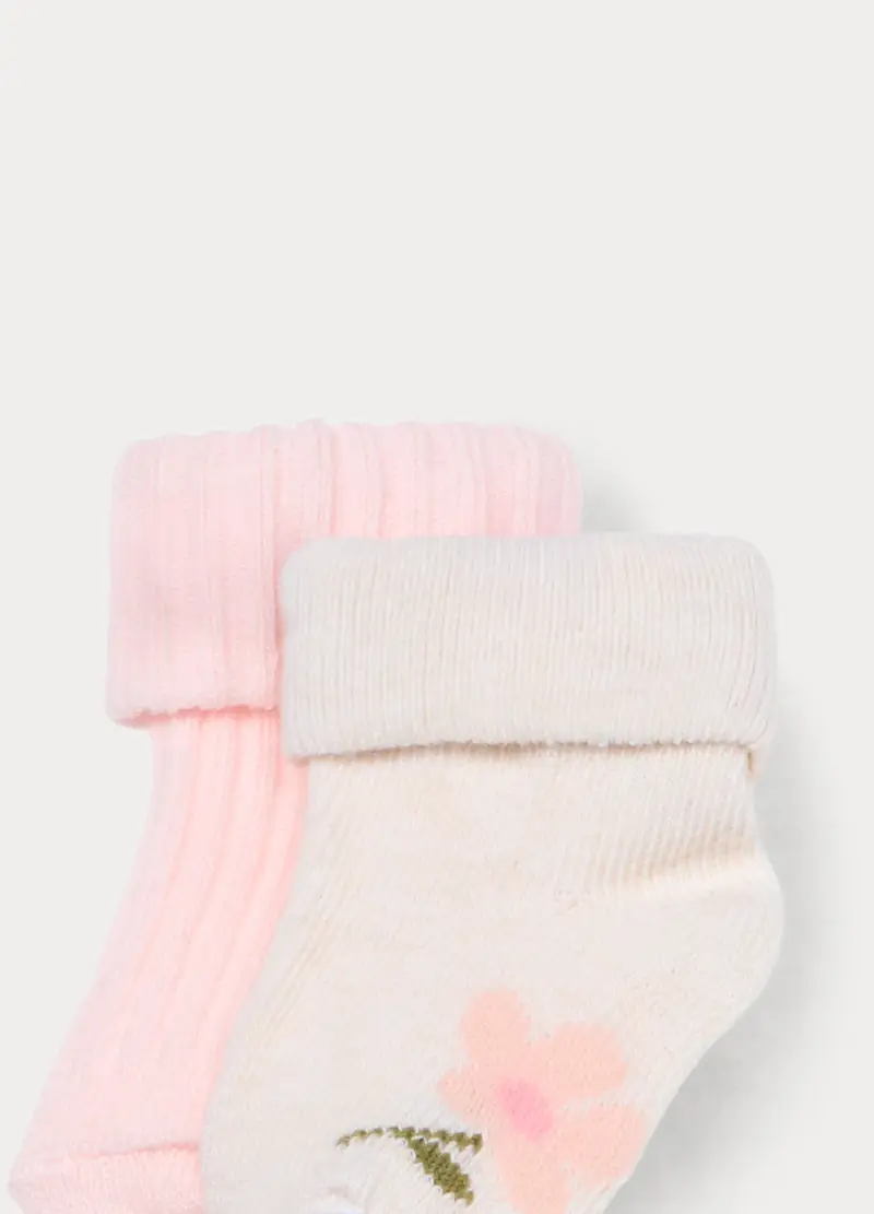 Pack 2 Calzini Corti Misto Cotone Neonata, Unisex, Rosa chiaro miniatura 3