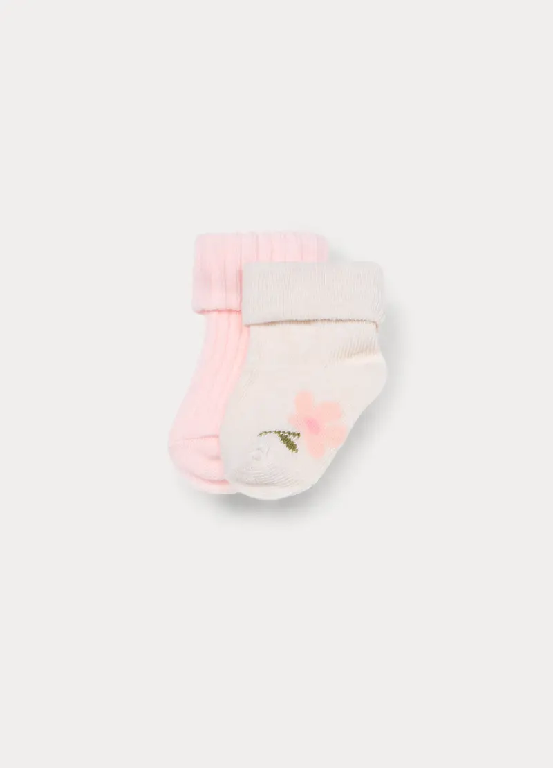 Pack 2 Calzini Corti Misto Cotone Neonata, Unisex, Rosa chiaro
