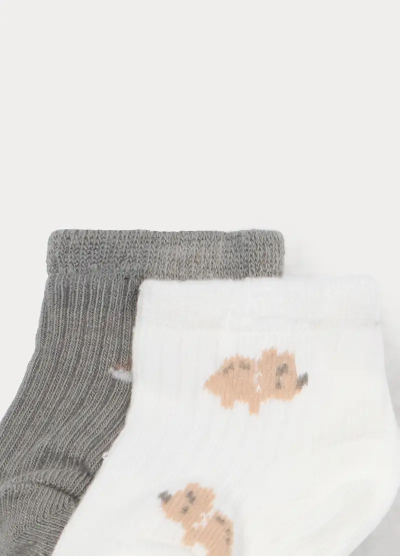 Pack 2 Calzini Corti Misto Cotone Neonato, Bianco/Grigio miniatura 3