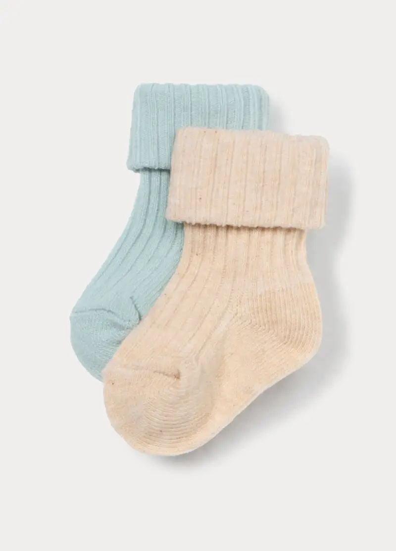 Pack 2 Calzini Corti Misto Cotone Neonato, Unisex, Verde chiaro