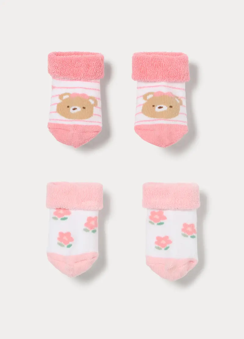 Pack 2 Calzini In Spugna Misto Cotone Neonata, Neonato, Rosa pastello