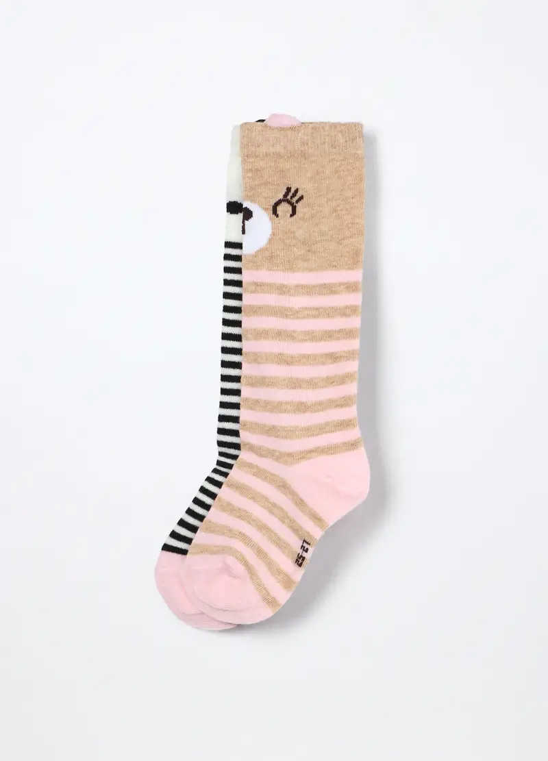 Pack 2 Calzini Lunghi Misto Cotone Bambina, Beige chiaro miniatura 2