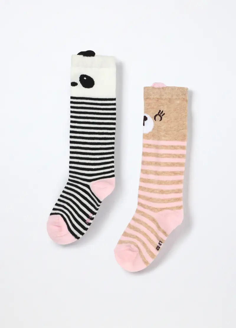 Pack 2 Calzini Lunghi Misto Cotone Bambina, Beige chiaro