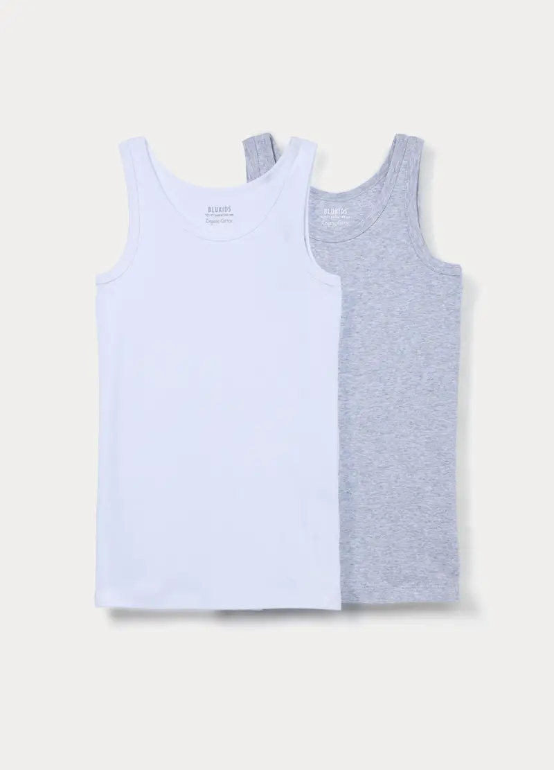 Pack 2 Canotte In Costina Di Puro Cotone Ragazzo, Bambino, Bianco/Grigio