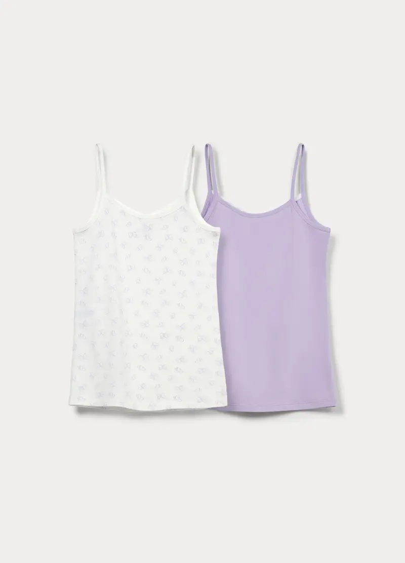 Pack 2 Canotte In Jersey Di Cotone Stretch, Bambina, Viola lilla miniatura 2