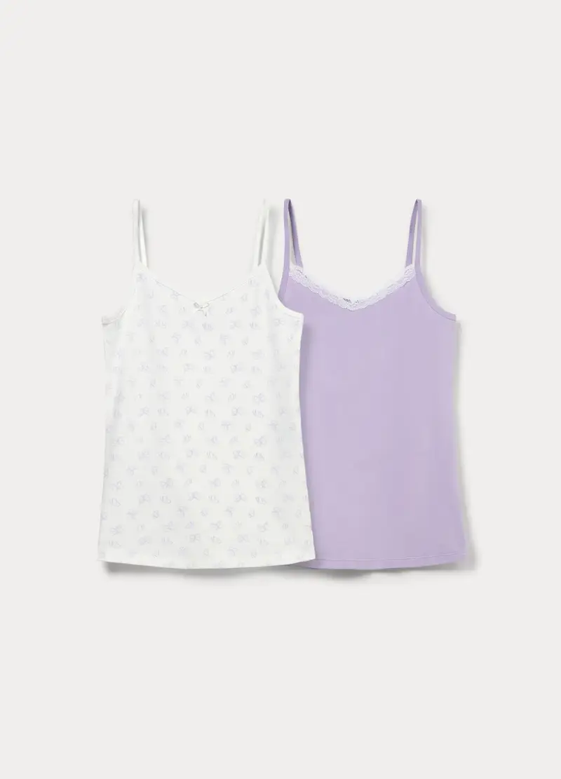 Pack 2 Canotte In Jersey Di Cotone Stretch, Bambina, Viola lilla