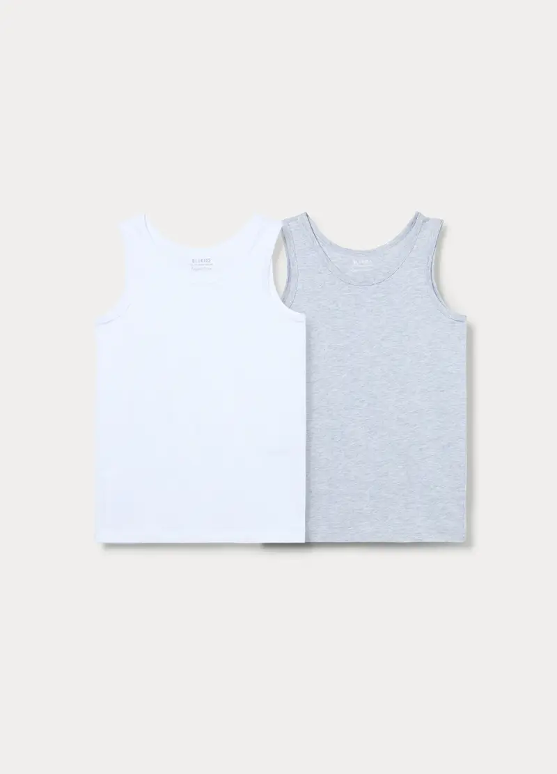 Pack 2 Canotte In Jersey Di Puro Cotone Ragazzo, Bambino, Bianco gesso