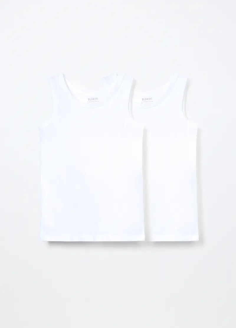 Pack 2 Canotte In Puro Cotone Bambino, Bianco gesso