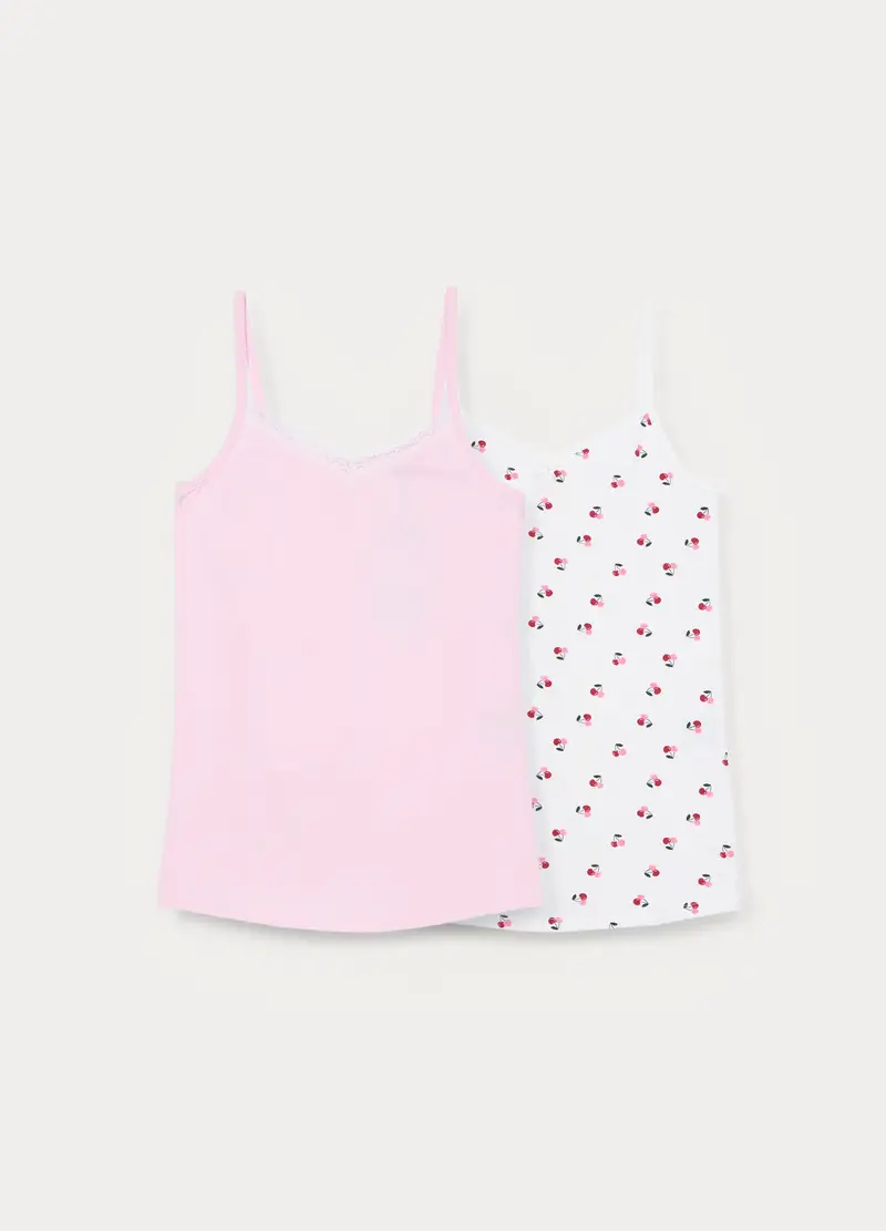 Pack 2 Canotte Intime In Jersey Di Cotone Stretch Bambina, Bianco