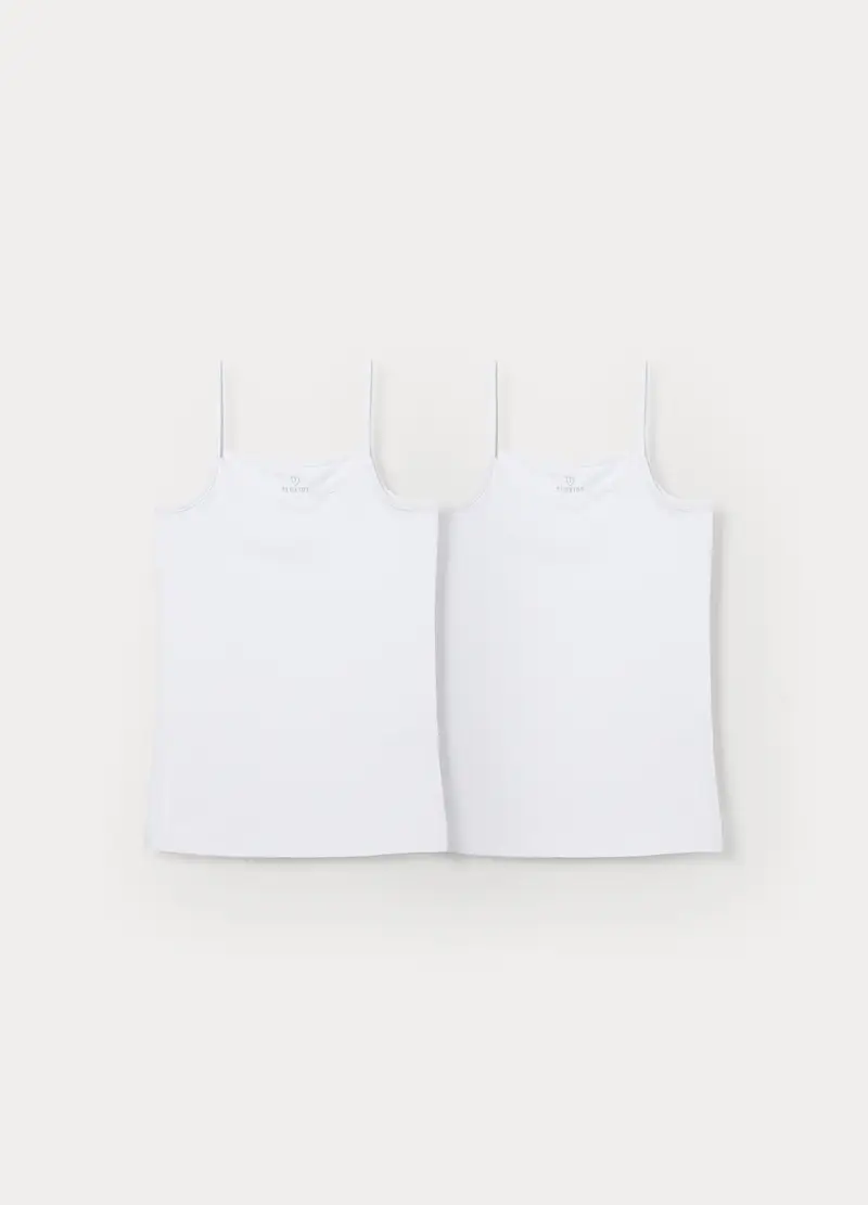 Pack 2 Canotte Intime In Jersey Di Cotone Stretch Ragazza, Bambina, Bianco gesso