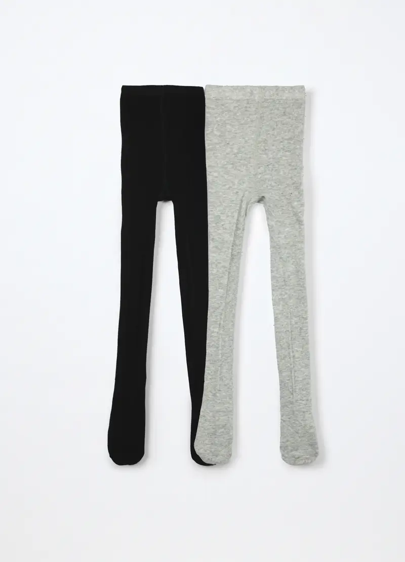 Pack 2 Collant In Cotone Stretch Bambina, Grigio melange