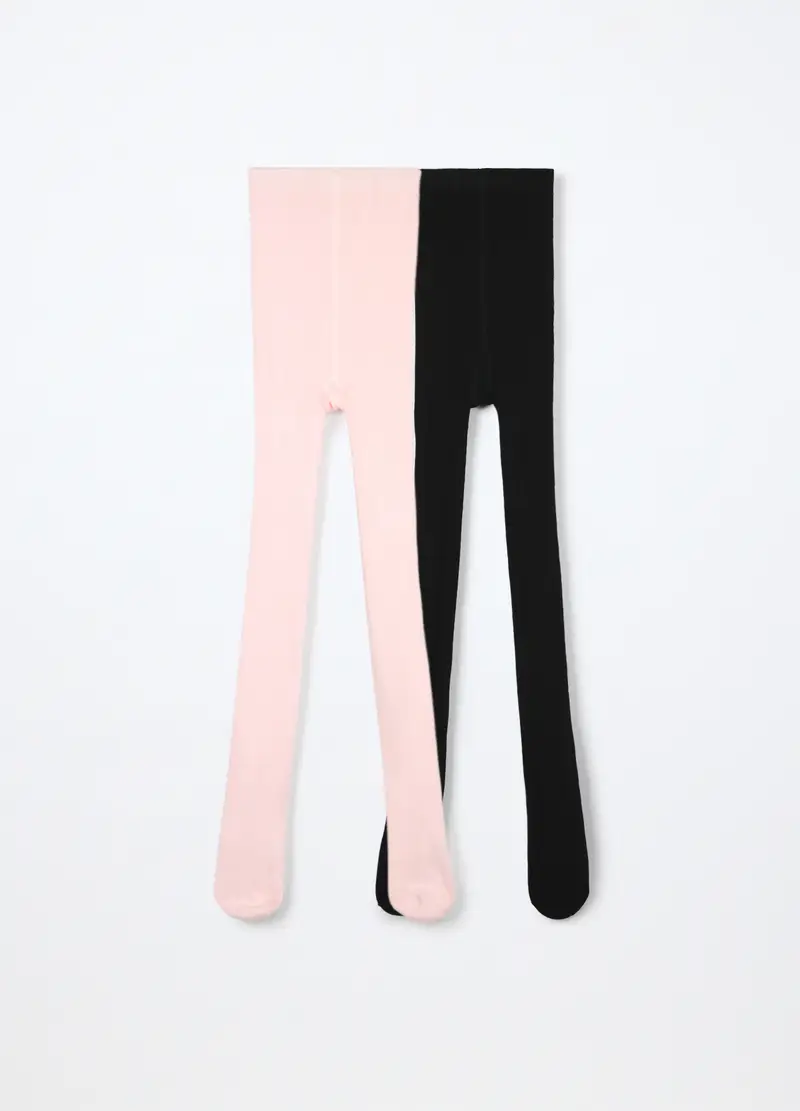Pack 2 Collant In Cotone Stretch Bambina, Rosa/Nero