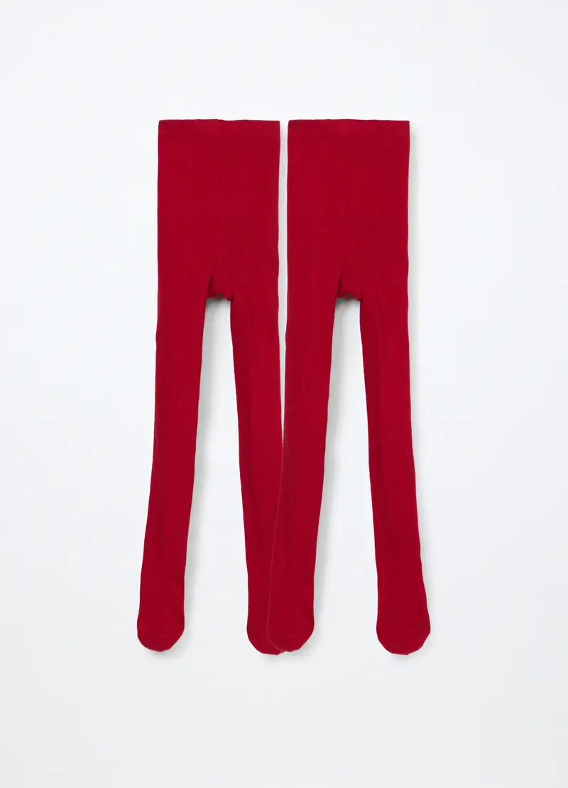 Pack 2 Collant Misto Cotone Bambina, Rosso aragosta