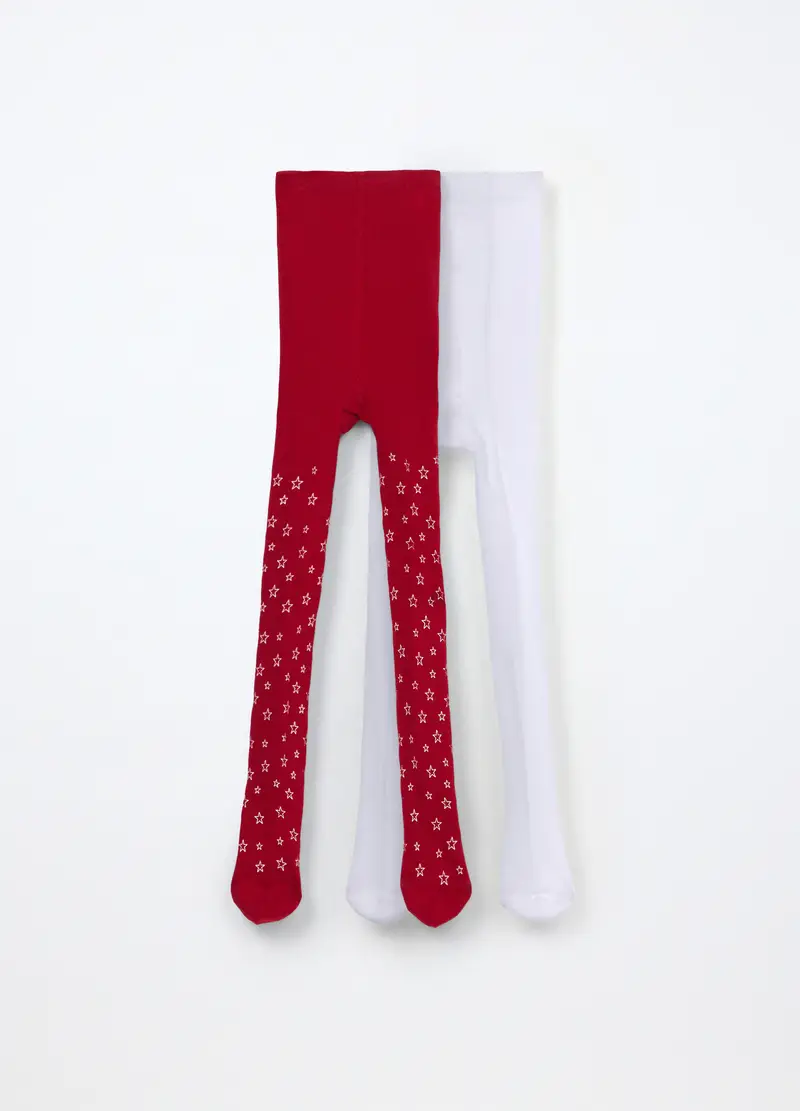 Pack 2 Collant Misto Cotone Bambina, Rosso aragosta