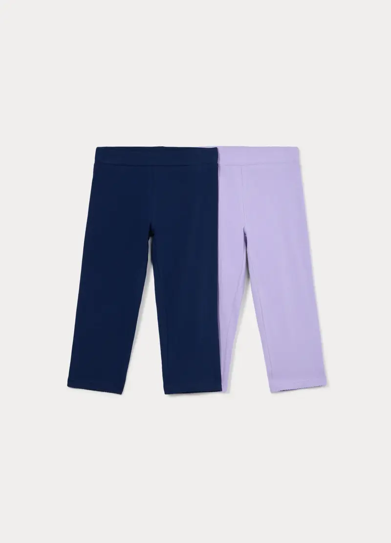 Pack 2 Leggings Capri Slim Fit In Jersey Di Cotone Stretch Bambina, Blu scuro