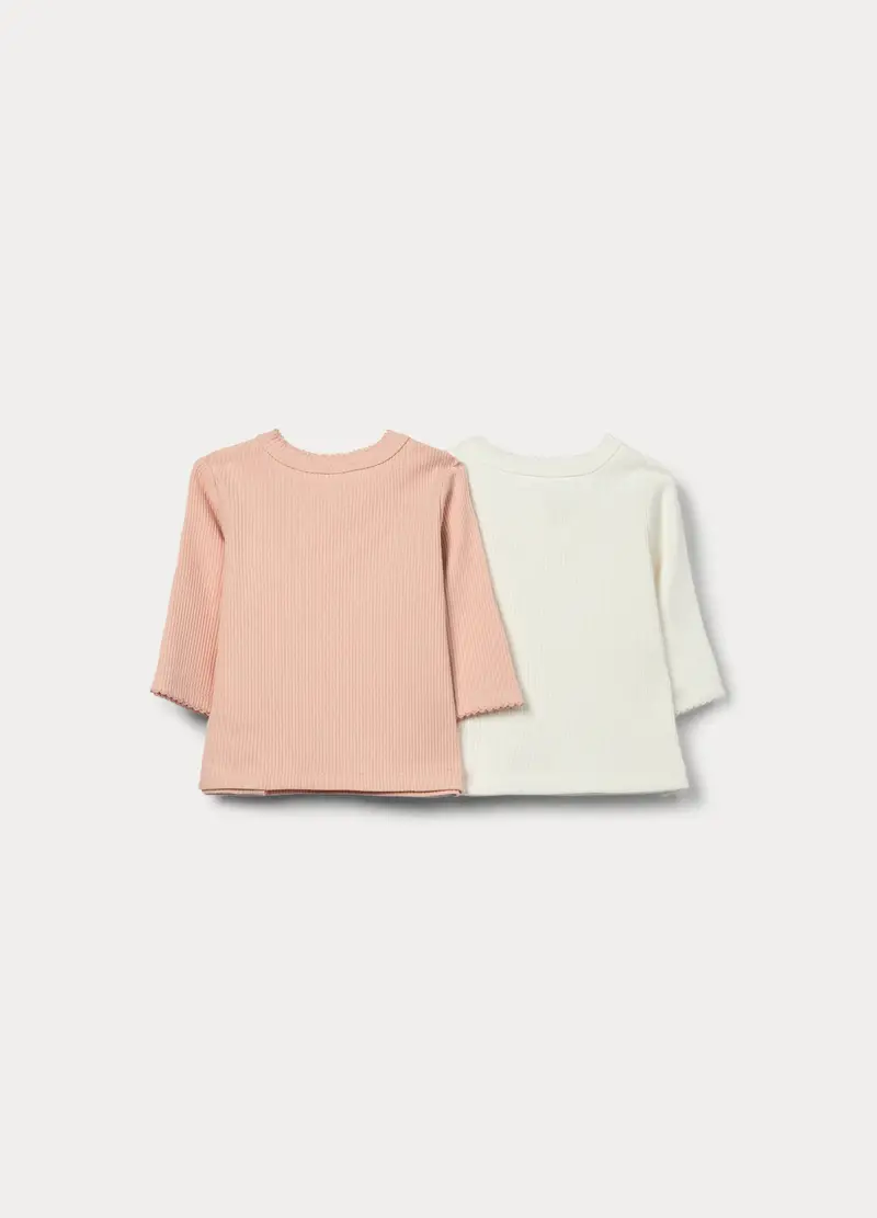 Pack 2 Magliette In Costina Di Cotone Stretch, Unisex, Bianco/Rosa miniatura 2