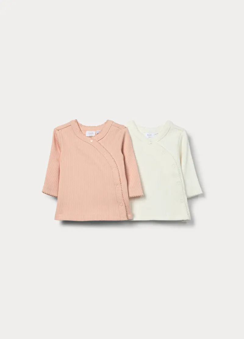 Pack 2 Magliette In Costina Di Cotone Stretch, Unisex, Bianco/Rosa