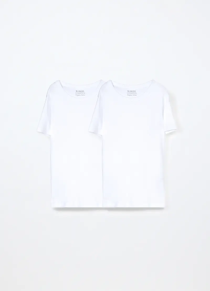 Pack 2 Magliette Intime In Costina Di Puro Cotone Bambino, Bianco gesso