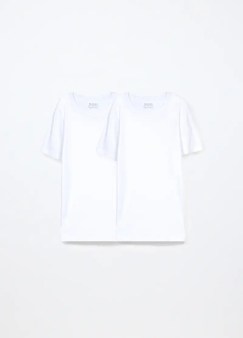 Pack 2 Magliette Intime In Costina Di Puro Cotone Ragazzo, Bambino, Bianco gesso
