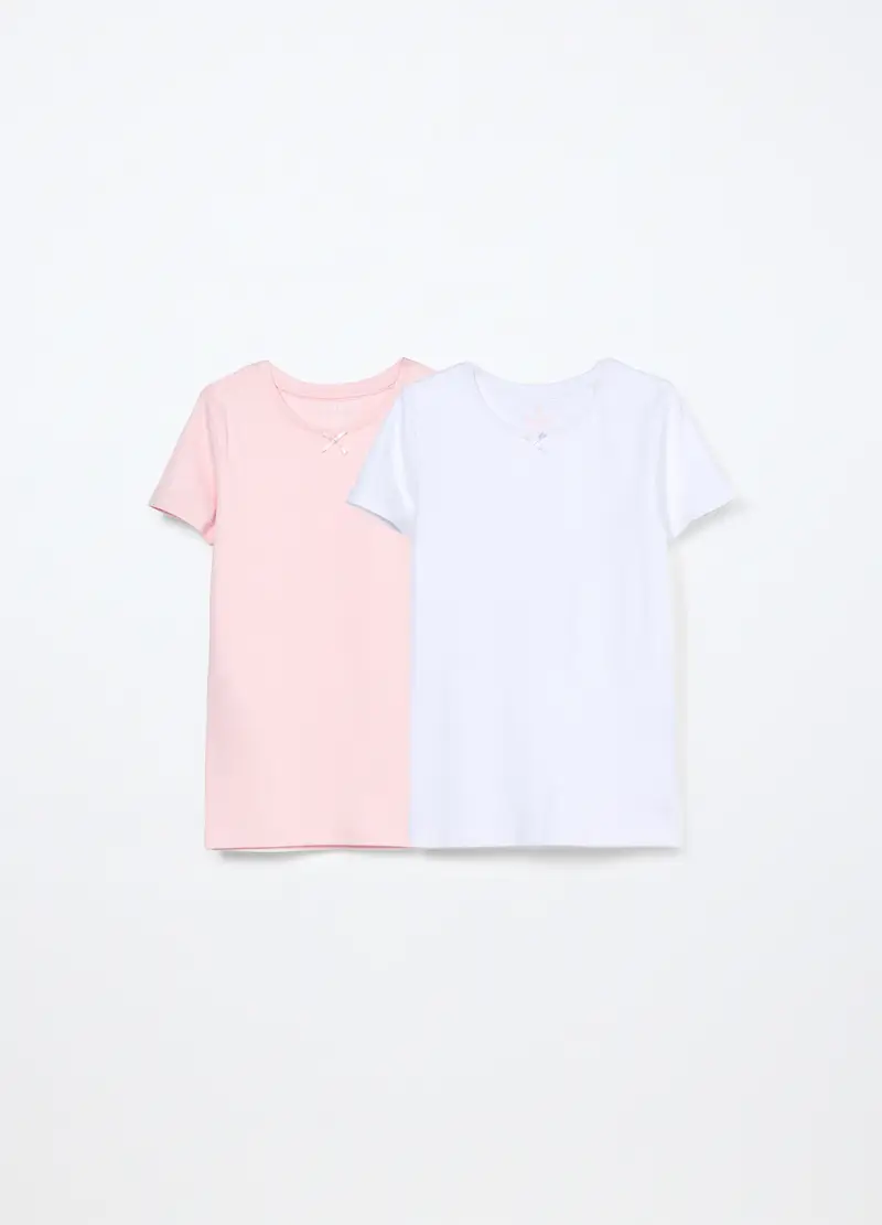 Pack 2 Magliette Intime In Interlock Di Puro Cotone Bambina, Bianco/Rosa