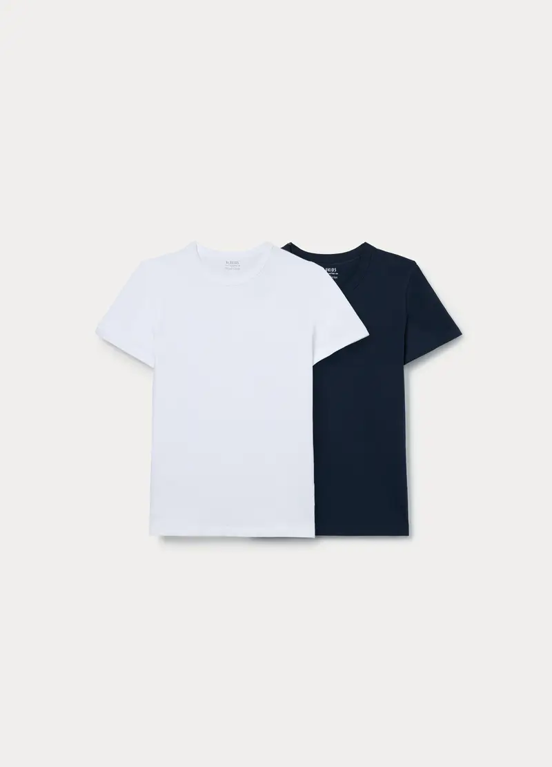 Pack 2 Magliette Intime In Jersey Di Puro Cotone Ragazzo, Bambino, Blu navy