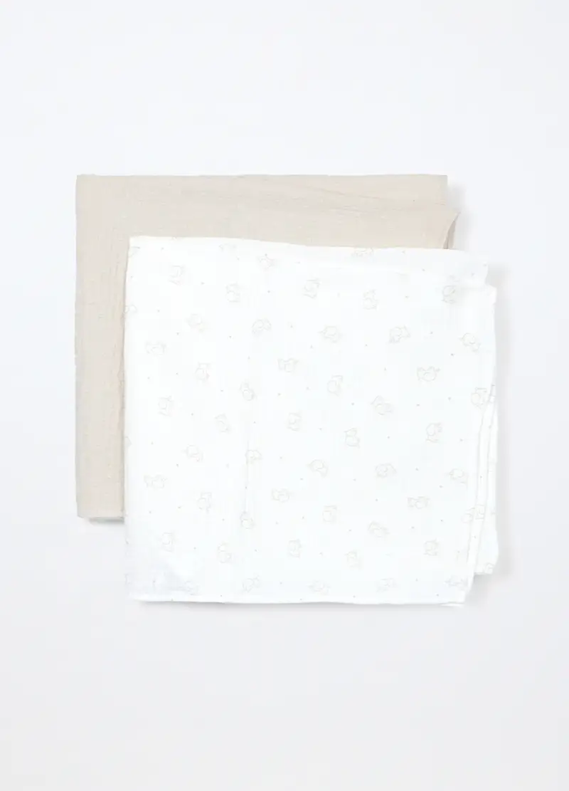 Pack 2 Mussole In Puro Cotone Neonato, Unisex, Bianco/Beige, .U miniatura 2