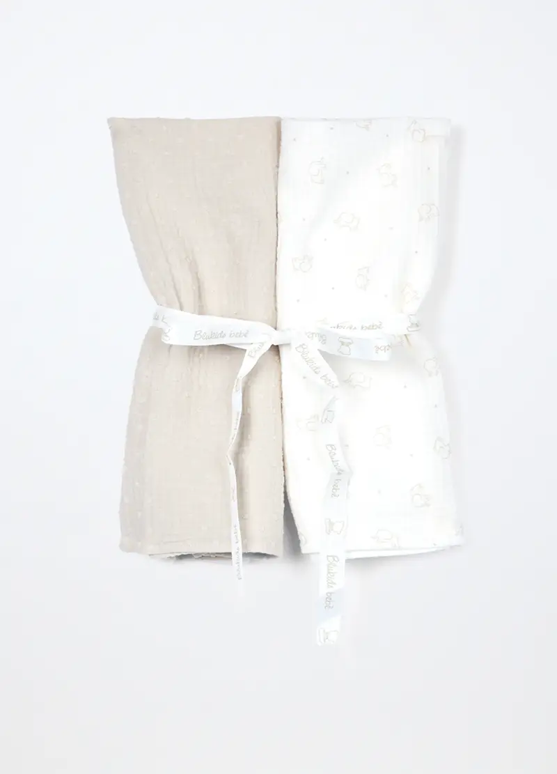 Pack 2 Mussole In Puro Cotone Neonato, Unisex, Bianco/Beige, .U