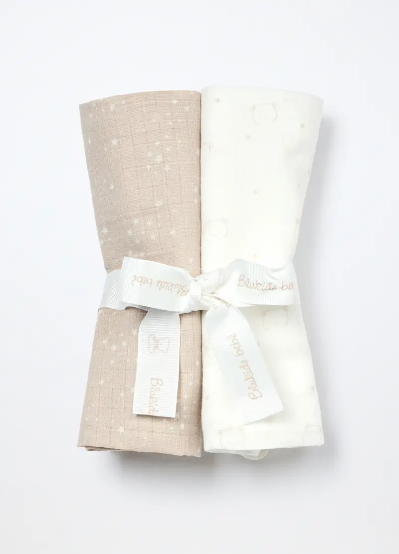 Blukids, Pack 2 Mussole In Puro Cotone, Unisex, Bianco/Beige, Taglia: T.U.