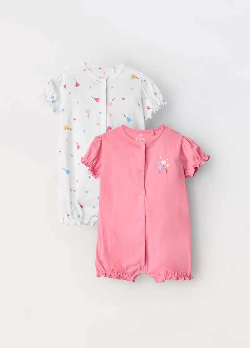 Pack 2 Pigiami In Puro Cotone Neonata, Rosa pastello