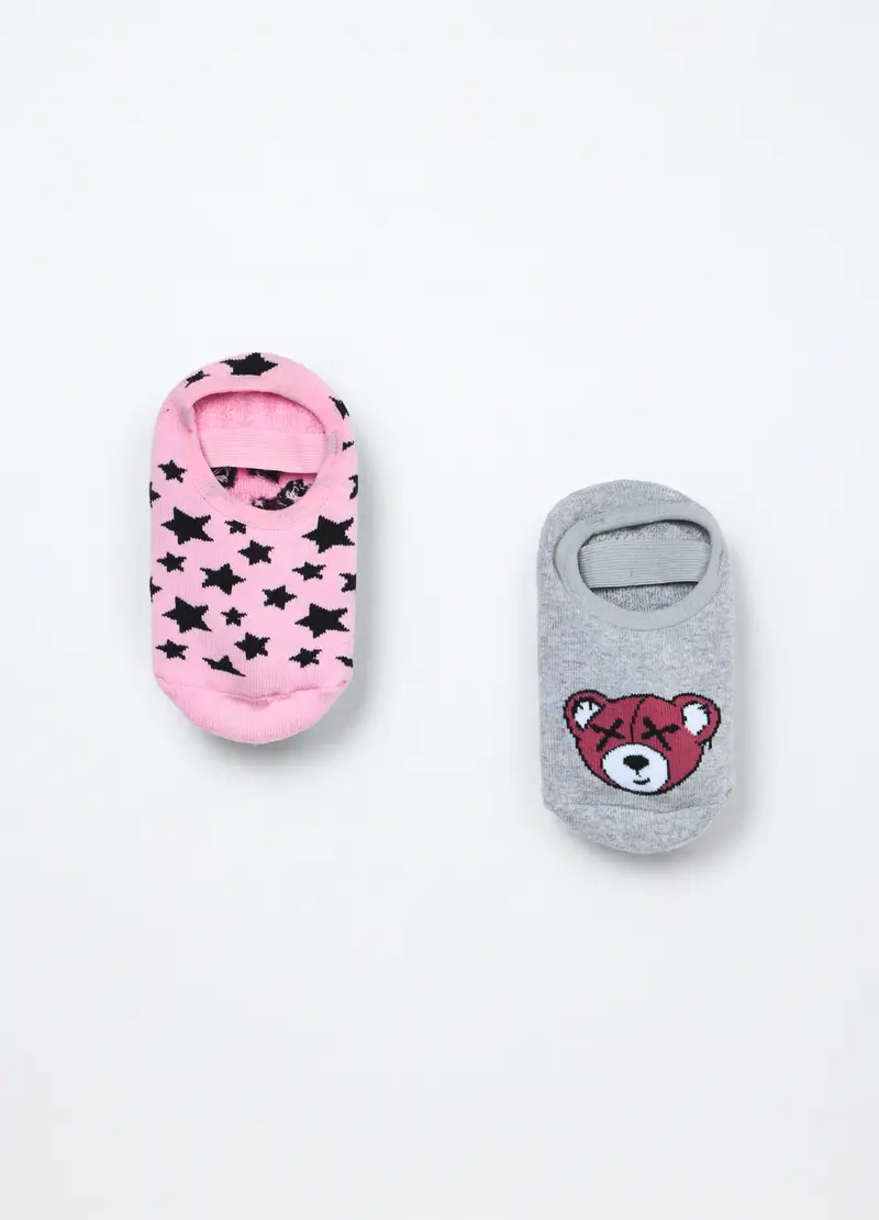 Pack 2 Scarpine Anti Scivolo In Spugna Misto Cotone Bambina, Rosa chiaro miniatura 2