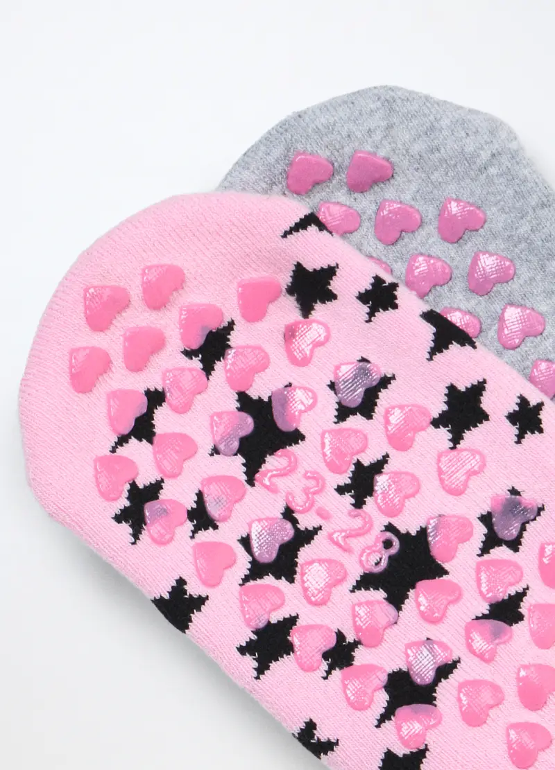 Pack 2 Scarpine Anti Scivolo In Spugna Misto Cotone Bambina, Rosa chiaro miniatura 3