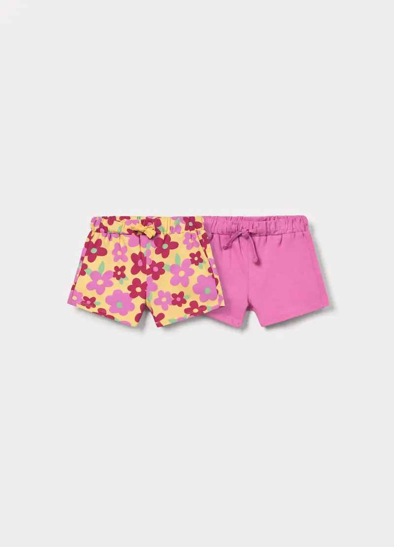Pack 2 Shorts In Jersey Di Puro Cotone Bimba, Bambina, Giallo limone