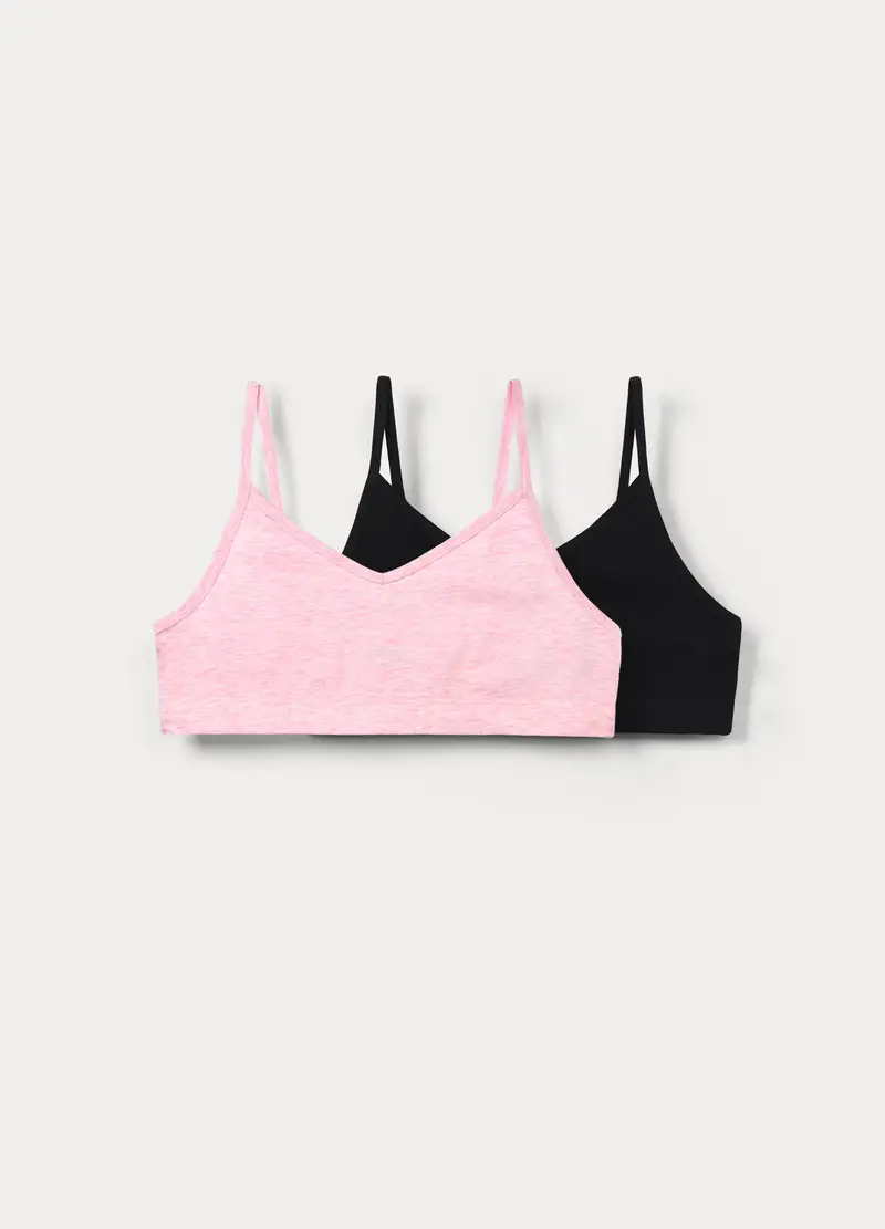 Pack 2 Top In Jersey Di Cotone Stretch, Bambina, Nero/Rosa