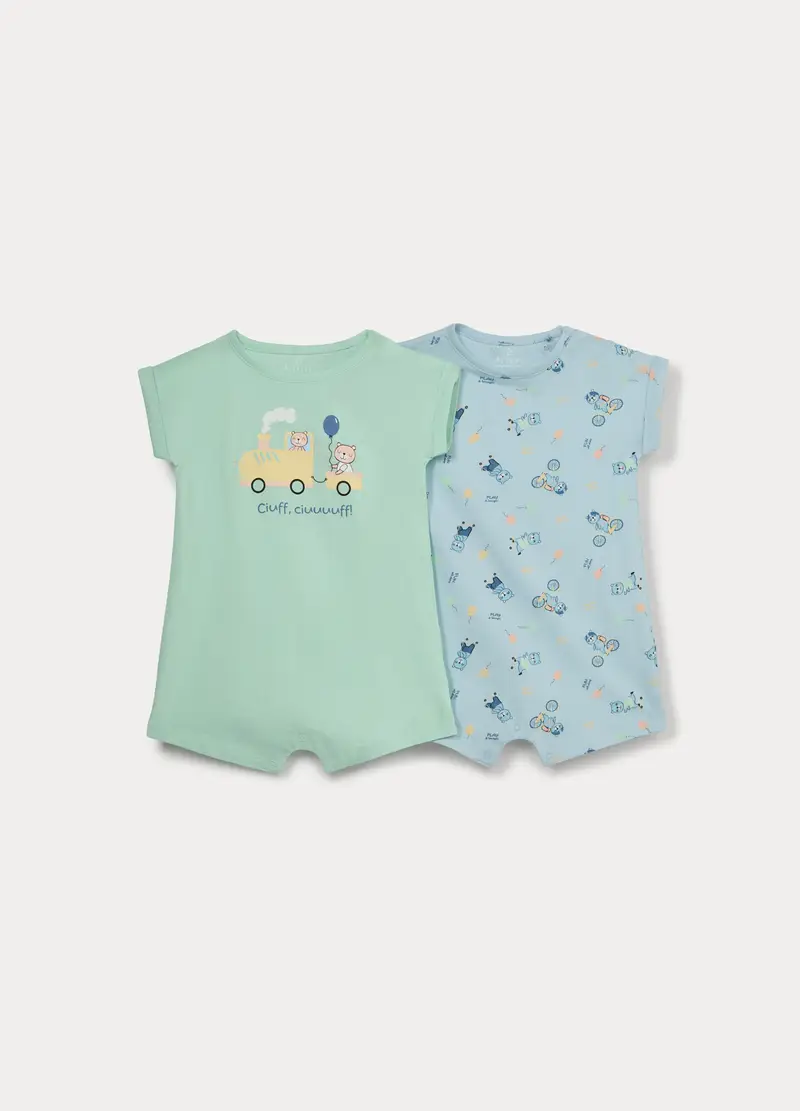 Pack 2 Tutine Corte In Jersey Di Puro Cotone, Neonato, Verde chiaro