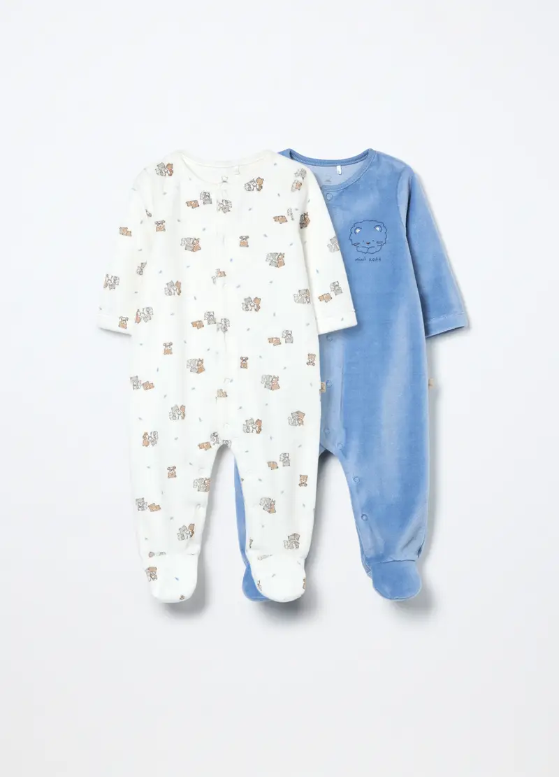 Pack 2 Tutine In Misto Cotone Velour Neonato, Blu chiaro