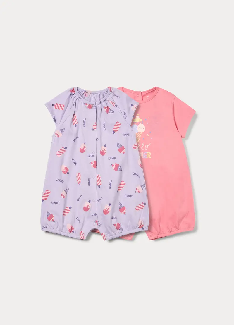 Pack 2 Tutine Pigiama In Jersey Di Puro Cotone, Neonata, Viola lilla