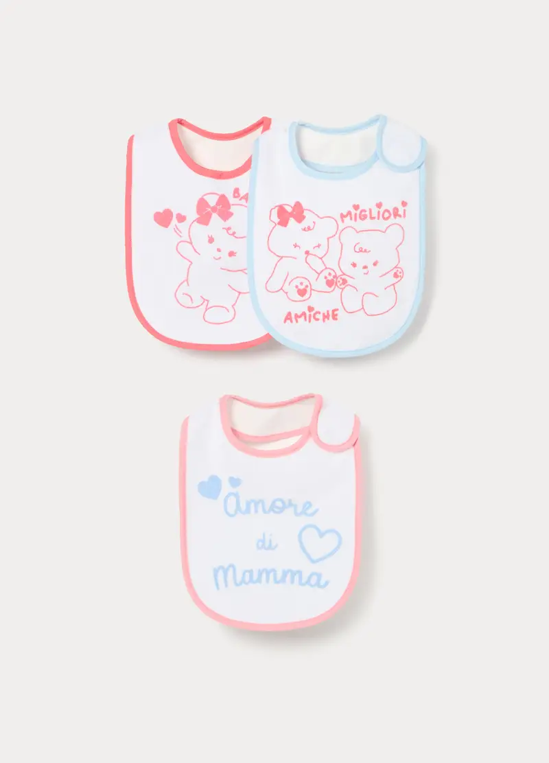 Pack 3 Bavaglini In Spugna Misto Cotone Neonata, Bianco, U