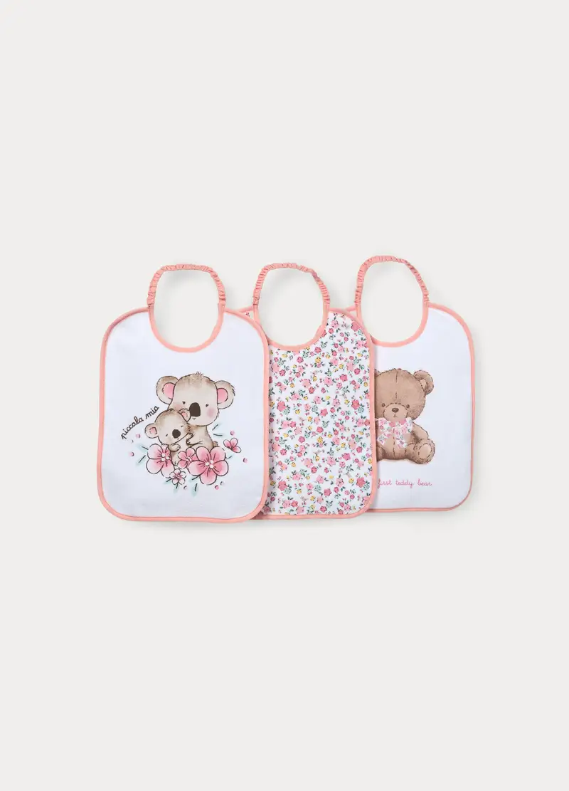 Pack 3 Bavaglini In Spugna Neonata, Bianco/Rosa, U