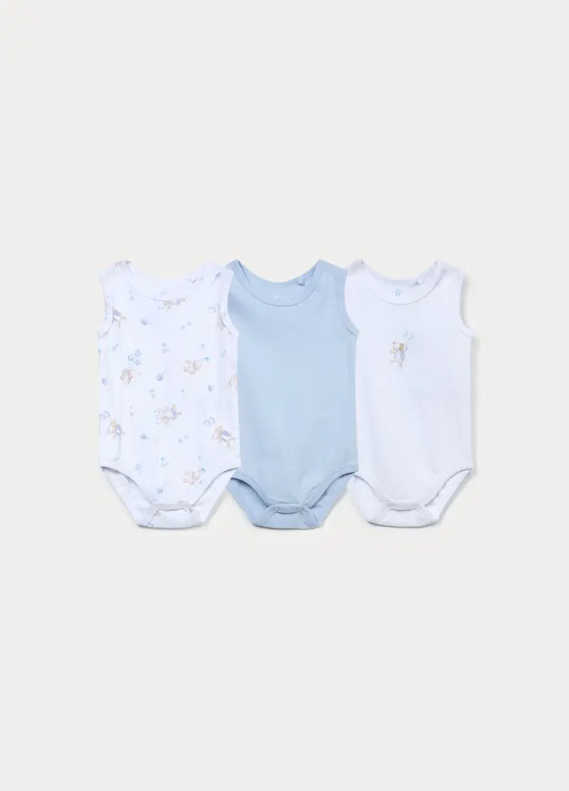 Pack 3 Body In Costina Di Puro Cotone, Neonata, Azzurro chiaro